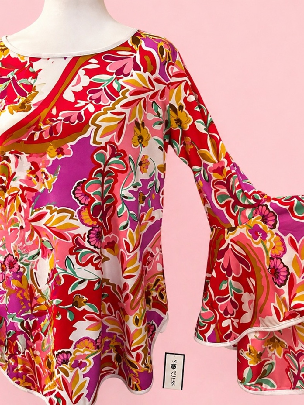 Sam & Jess Bold Floral Bell Sleeve Tunic Top NWT - Picture 4 of 6